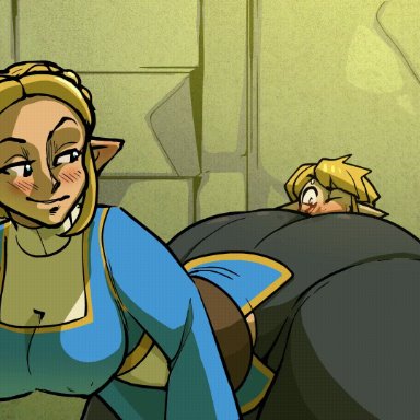 1boy1girl, animated, ass, big ass, big breasts, big butt, blonde hair, bottom heavy, breasts, breath of the wild, breath of the wild 2, bubble ass, bubble butt, facesitting, fat ass