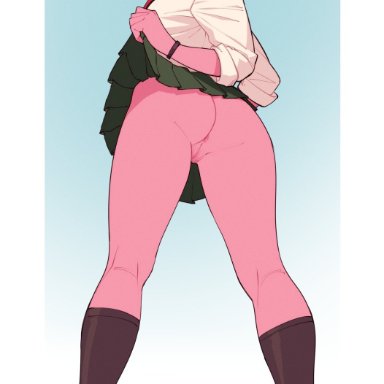 1girls, lifting skirt, looking at viewer, looking back, mina ashido, my hero academia, presenting anus, presenting ass, presenting pussy, suoiresnu