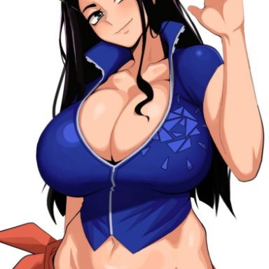 1girls, belly fat, big breasts, breasts, cleavage, female, female only, glasses on head, kevbot, large breasts, looking at viewer, loosen belly, nico robin, one piece, solo