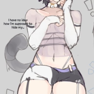 1boy, black hair, bulge, cat ears, cat tail, femboy, girly, hairband, male, minishorts, nelewdy, original, penis, short hair, shorts