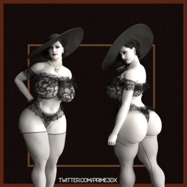 1girls, 3d, 3d (artwork), alcina dimitrescu, ass, big ass, big breasts, big butt, breasts, bubble butt, curvy, female, female only, fishnets, huge ass