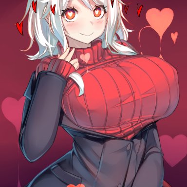 1girls, big breasts, breasts, cute, demon, demon girl, helltaker, horns, huge breasts, looking at viewer, modeus (helltaker), psyg2, red eyes, solo, solo female