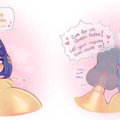 2021, animal crossing, ankha, anthro, big breasts, blue hair, breasts, dialogue, domestic cat, english text, felid, feline, felis, female, female/female