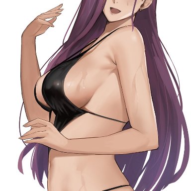 1girls, alternate costume, bikini, black bikini, black swimsuit, breasts, brown eyes, circlet, female, fire emblem, fire emblem echoes: shadows of valentia, from side, hand up, highres, j@ck