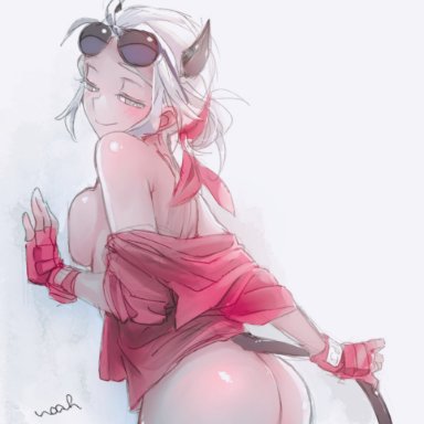 1girls, 2020, ass, ass focus, aviator sunglasses, bandana, best girl, big ass, big butt, blind, blush, blush, breasts against wall, cute, demon