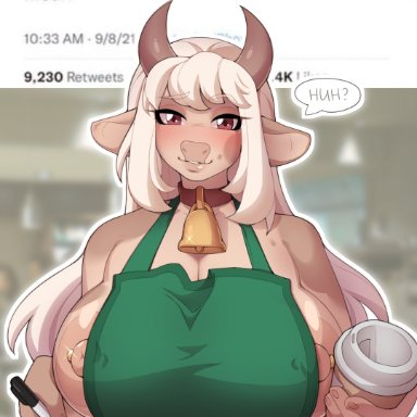 anthro, big breasts, breasts, busty, huge breasts, iced latte with breast milk, large breasts, littlesheep, meme, starbucks, tagme