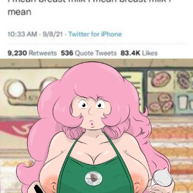 apron, big breasts, breasts, busty, cartoon network, chubby female, gem (species), hourglass figure, iced latte with breast milk, large breasts, mature, mature female, meme, mother, naked apron