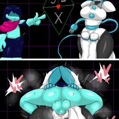 1boy, 1girls, ass, balls, big ass, blush, deltarune, deltarune chapter 2, enigi09, female, huge ass, kris (deltarune), large ass, mating press, sex