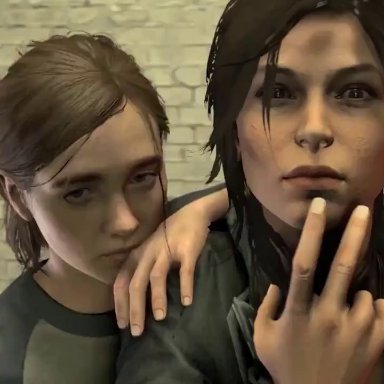 2girls, 3d, animated, dancing, doggy style, ellie (the last of us), gangbang, gangrape, lara croft, light-skinned female, monster, music, rape, regenerator, resident evil