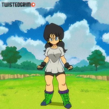 1:1 aspect ratio, accidental exposure, animated, black gloves, black hair, blue eyes, blue sky, boots, bouncing breasts, bra, breasts, clavicle, clothing, cloud, da hypocrat