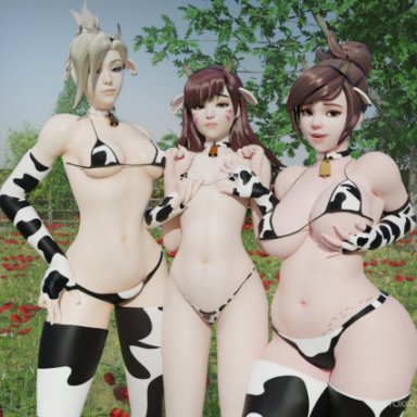 3d, cowgirl, d.va, floxu7d, foxxo7d, lingerie, lowres, mei (overwatch), mercy, overwatch, tagme, thighhighs