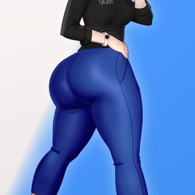 1girls, ass, big ass, big butt, blue eyes, brown hair, eye contact, female, high heels, jeans, large ass, looking at viewer, samsung, samsung sam, short hair