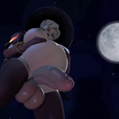 1futa, 3d, alternate costume, animated, areolae, balls, big balls, big breasts, big penis, breasts, cock pointing towards viewer, erection, futa only, futanari, halloween