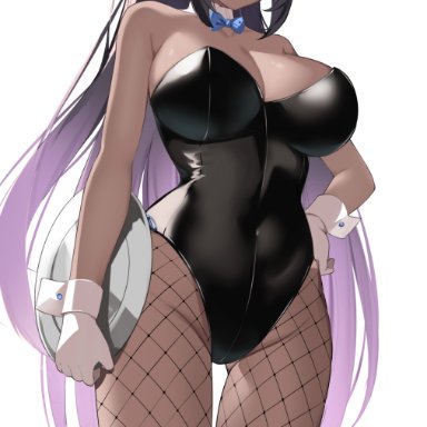 1girls, big breasts, black fishnet pantyhose, black legwear, black leotard, blue archive, breasts, bunny ears, bunny girl, bunnysuit, cleavage, covered navel, covered nipples, covered pussy, female