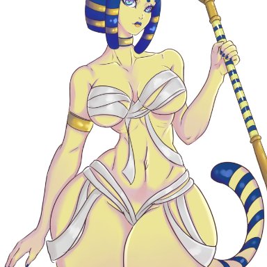 1girls, amandadarko, animal crossing, animal ears, ankha, anthro, athletic, bangs, big breasts, big hips, big thighs, blue eyebrows, blue eyes, blue hair, blue lipstick