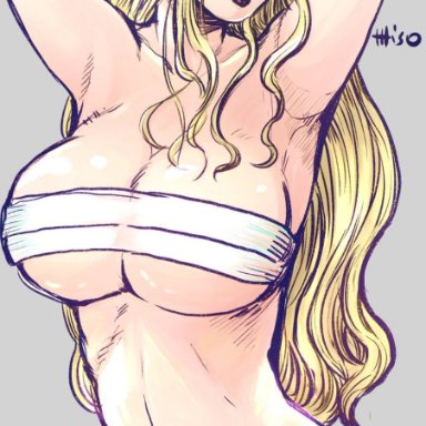 black maria, black maria (one piece), blonde hair, blue eyes, giantess, hair ornament, horns, long hair, looking at viewer, one piece, posing, tongue out