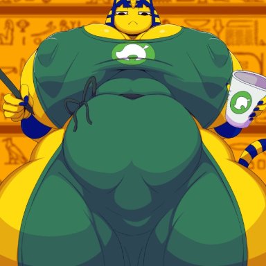 animal crossing, animated, ankha, ankha ride (minus8), ber00, curvy, erect nipples, female, female focus, female only, huge breasts, iced latte with breast milk, overweight, voluptuous