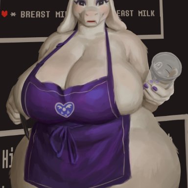 1girls, goat, huge breasts, humanoid, iced latte with breast milk, looking at viewer, mammal, mammal humanoid, mature female, meme, overweight, overweight female, patacon, toriel, undertale
