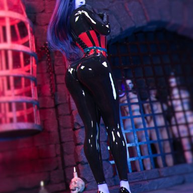 1girls, 3d, 3d (artwork), ass, bdsm, blizzard entertainment, bubble butt, corset, dungeon, female, female focus, female only, hi res, high heels, latex