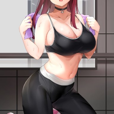 1girls, ass, big ass, big breasts, breasts, choker, female, female only, hair ornament, heavy breathing, love live!, love live! sunshine!!, mostly clothed, red hair, sakurauchi riko