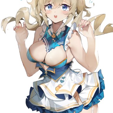 1girls, barbara (genshin impact), big breasts, blonde hair, blue eyes, breasts, genshin impact, revealing clothes, thick thighs, thighhighs, thighs, twin drills, yztp