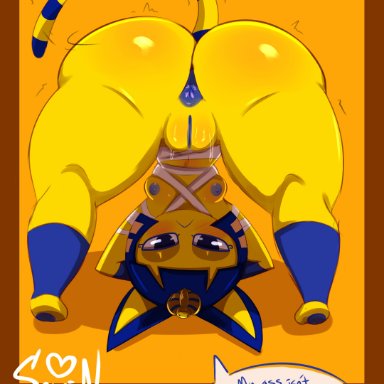 2021, absurd res, animal crossing, ankha, anthro, anus, ass, ass up, big butt, breasts, dialogue, domestic cat, felid, feline, felis