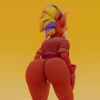 3d, animated, ass, ass shake, bandicoot, big ass, big booty, big butt, blue hair, booty, bottomless, butt, crash (series), curvy female, curvy figure