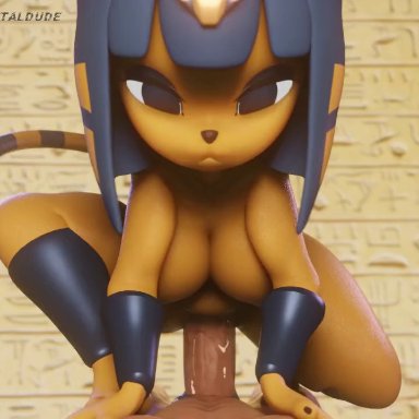 3d (artwork), animated, ankha (animal crossing), ankha ride (minus8), anthro, anthro penetrated, big breasts, big butt, big penis, blue hair, bodily fluids, breasts, butt, cat tail, clothing