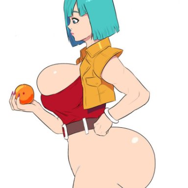 anime, ass expansion, big ass, big breasts, big butt, blue hair, bulma briefs, caucasian female, cleavage, dragon ball, dragon ball z, edit, female, female only, inflation