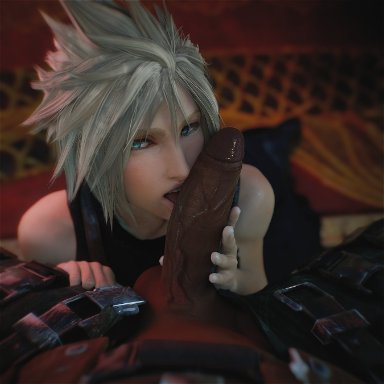 2boys, 3d, big penis, blender, cloud strife, dark-skinned male, dark skin, erection, femboy, final fantasy, final fantasy vii, fugtrup, girly, interracial, male