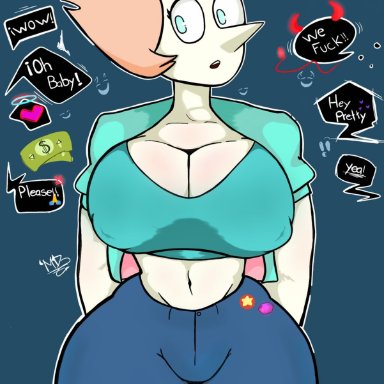 artist name, artist request, big ass, big breasts, cartoon network, cleavage, crop top, erect nipples, erect nipples under clothes, forehead jewel, gem (species), huge breasts, midriff, pearl (steven universe), sexual harassment