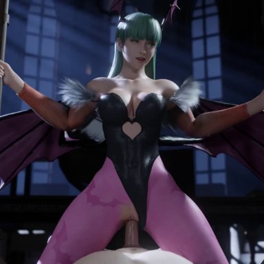 1boy, 1girls, 3d, animated, big breasts, blender, breasts, darkstalkers, erection, female, large breasts, lazyprocrastinator, looking at viewer, male, morrigan aensland