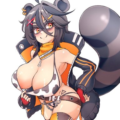 1girls, animal ears, bebatch, breasts, cleavage, female, female only, huge breasts, raccoon, raccoon ears, raccoon tail, snuffy, solo, solo female, tail