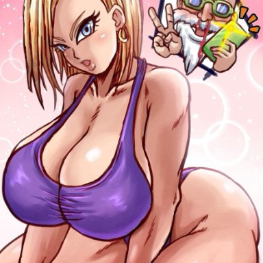 1girls, android 18, blonde hair, blue eyes, cameltoe, cleavage, curvy, dragon ball, erect nipples, female, huge areolae, huge ass, huge breasts, puffy nipples, renshirou