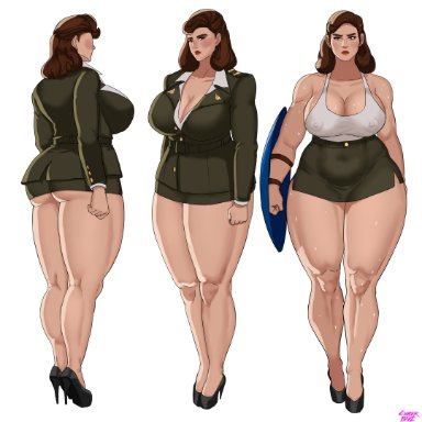 1girls, ass, big ass, big breasts, big butt, breasts, brown hair, captain carter, cyberboi, female, large breasts, long hair, marvel, peggy carter, solo