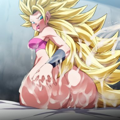 1girls, anus, ass, big ass, big breasts, blonde hair, breasts, caulifla, censor bar, censored, cum, cum on ass, cum on body, cum on breasts, cum on hair