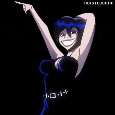 animated, animated gif, ass, black eyes, black hair, breasts, clothing, dance, death girl, do the evolution, kiss, lady death, medium breasts, medium hair, monster girl