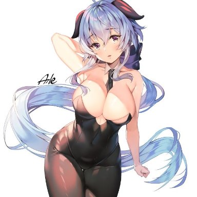 1girls, adeptus, aile0824, big breasts, blue hair, breasts, ganyu (genshin impact), genshin impact, horns, purple eyes, qilin, thick thighs, thighs, tight clothing