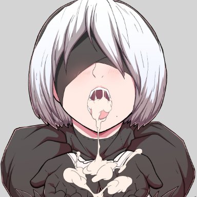 1girls, cum in mouth, female focus, female only, nier: automata, nier (series)