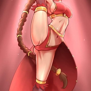 1girls, :3, abs, armpit, artist signature, asymmetrical clothes, athletic female, avatar the last airbender, bare thighs, belly dancer, big breasts, bracelets, braid, brown eyes, brown hair