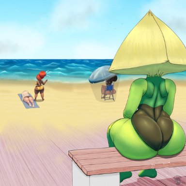 4girls, absurd res, ass, beach, big ass, big butt, female, gem (species), genital fluids, green body, high resolution, huge ass, large ass, n-kosi, n-kosi (coloring)