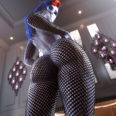 big ass, blue hair, bodysuit, fishnet suit, fishnets, noahgraphicz, overwatch, thick thighs, widowmaker