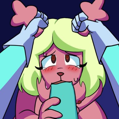 blowjob, deltarune, horn grab, horns, kris (deltarune), lesbian with male, noelle holiday, perspective