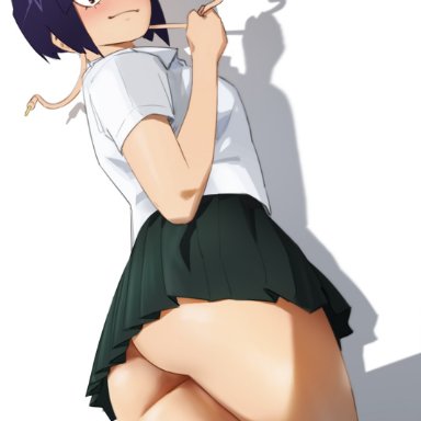 1girls, ass, atric18, eye contact, female, kyoka jiro, looking at viewer, my hero academia, school uniform, short hair, skirt, solo, standing, thick thighs, thighs