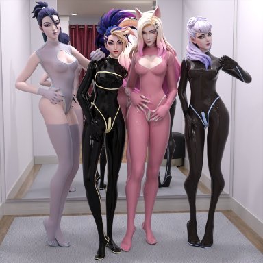 3d, 3d (artwork), ahri, akali, daz3d, daz studio, evelynn, k/da ahri, k/da akali, k/da evelynn, k/da kai'sa, k/da series, kai'sa, latex, latex gloves