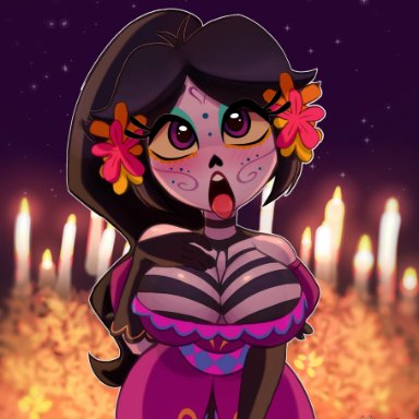 2d, big breasts, black hair, breasts, catalina la catrina, dia de los muertos, female, long hair, magaska19, sole female, tagme, violet eyes, zombie