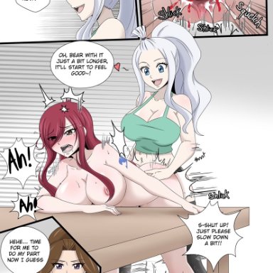 ass, bent over, blue eyes, breasts, brown eyes, brown hair, cana alberona, comic, doggy style, domination, erza scarlet, fairy tail, ggc, mirajane strauss, naked