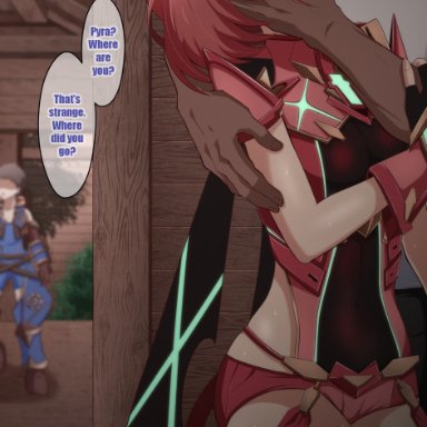 blush, cheating, cheating girlfriend, cuckold, eruu, faceless male, french kiss, imminent sex, kissing, netorare, ntr, pyra, rex (xenoblade), translated, xenoblade (series)