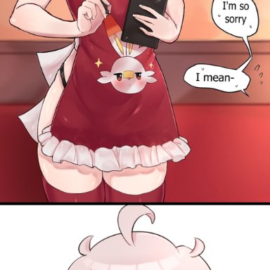 ..., 2021, 2koma, ?, absurd res, ahoge, apron, bare arms, bare shoulders, barista, bede (pokemon), black panties, blurry, blurry background, blush