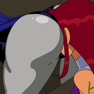 animated, animated gif, ass focus, ass on face, ass to face, ass up, ass worship, cape, clothed, clothing, couch, grey skin, koriand'r, licking pussy, orange skin